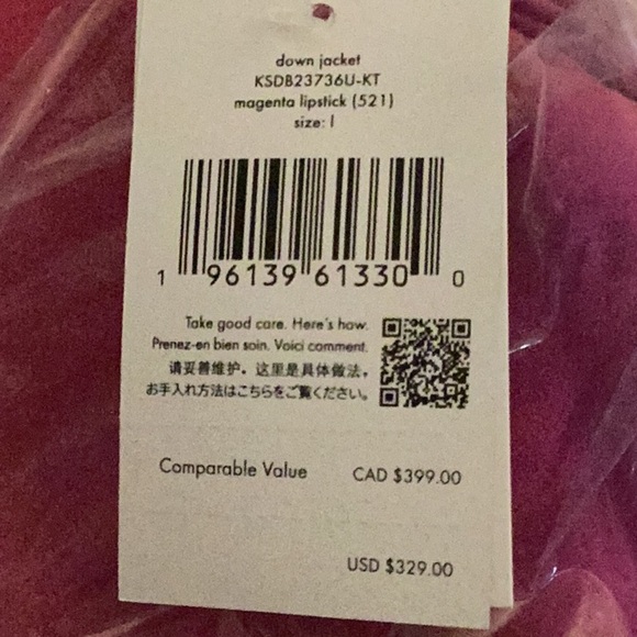 Kate Spade NWT Light Weight Down Jacket Coat Magenta Lipstick Pink Hooded - Picture 3 of 6